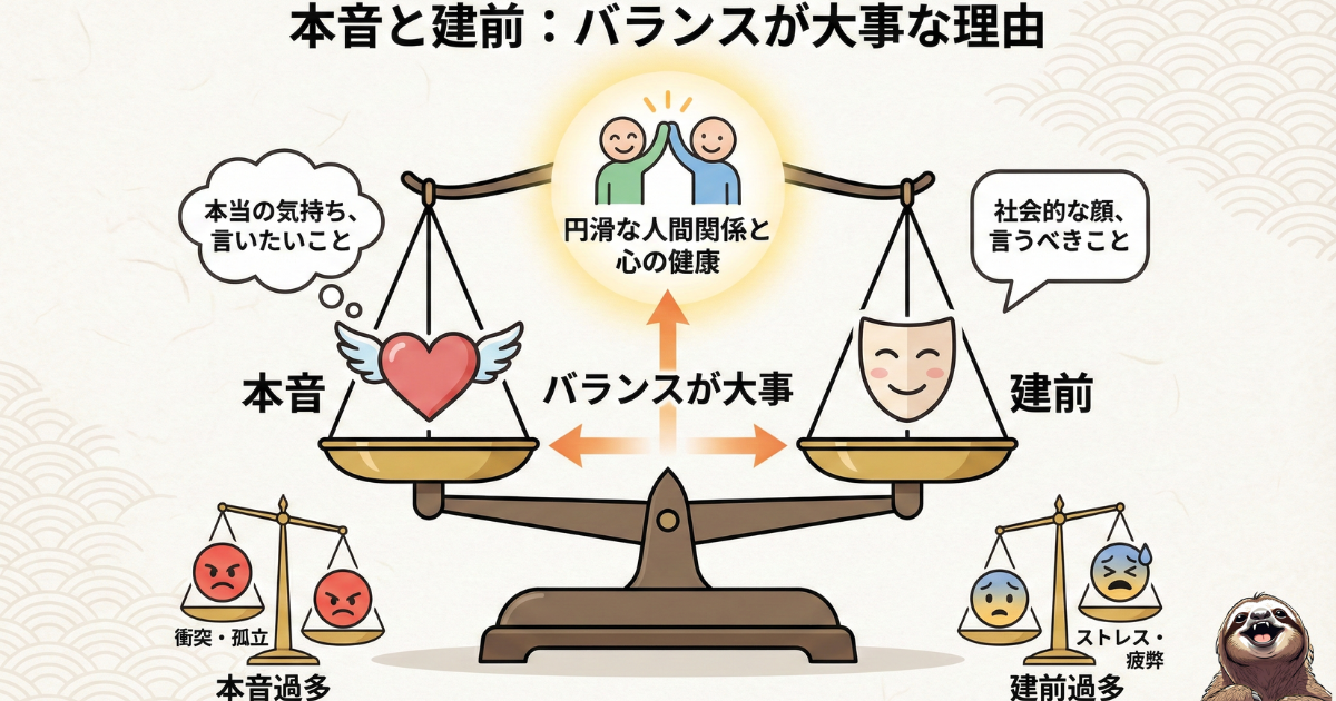 本音と建前はバランスが大事なことを表す図