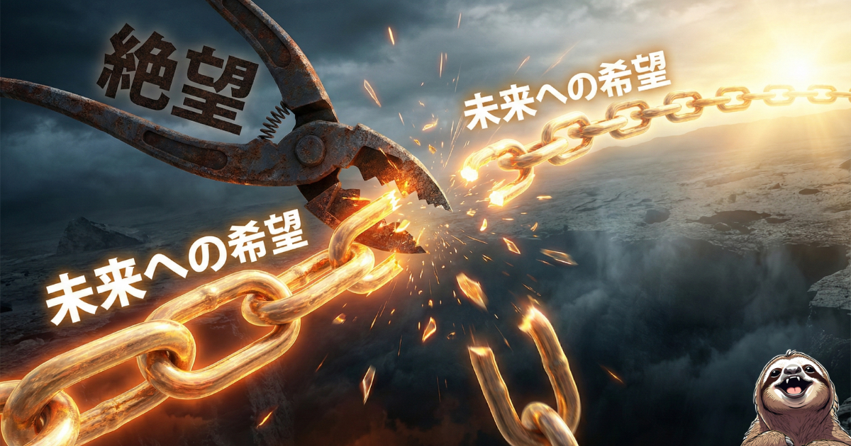 【図解】「絶望」が「希望」という呪いを断ち切る瞬間：未来への執着（鎖）を断つことで、初めて心は自由になり救われる