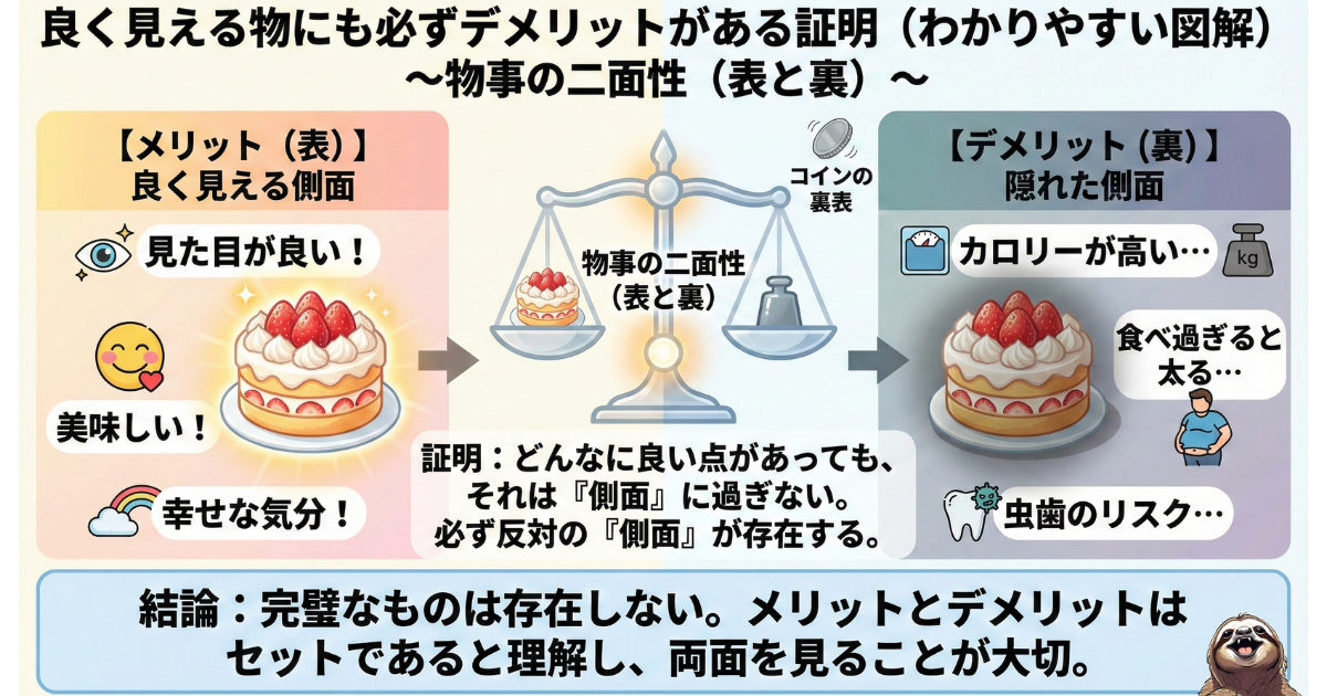 【図解】リクルートエージェントの評判の二面性:どんなに魅力的なサービス(ケーキ)にも、必ずデメリット(カロリー)という裏側が存在する真実